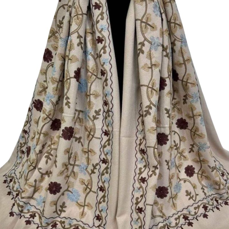 RE-X28 Skjerf mellomtykk viscose m/broderi - taupe