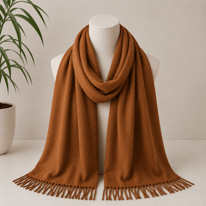 Hovedbilde 412 Ensfarget skjerf i viscose - camel