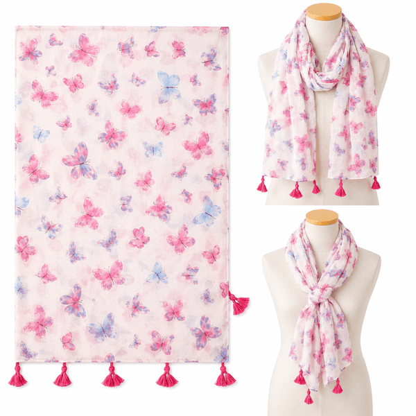 Hovedbilde Y203 Skjerf viscose/bomull sommerfugl  - rosa