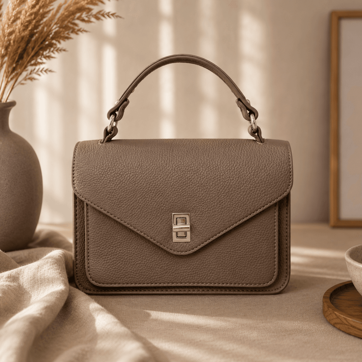 FL6978 veske imitert skinn - taupe/fonce