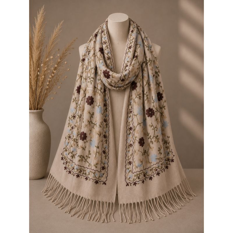 RE-X28 Skjerf mellomtykk viscose m/broderi - taupe