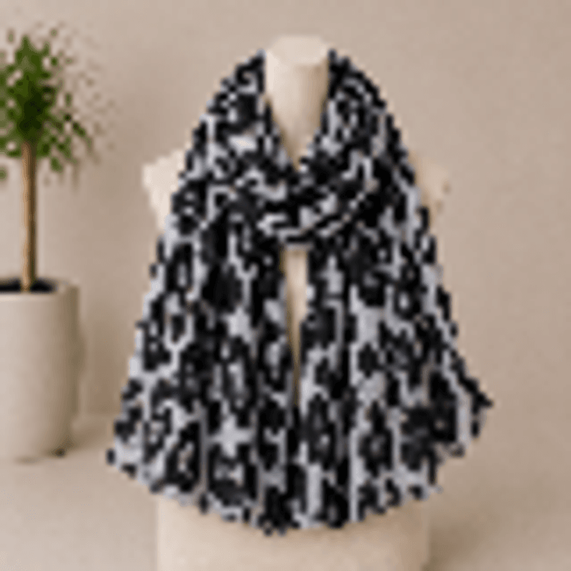RE-J129 Skjerf viscose leopard  - sort/grå