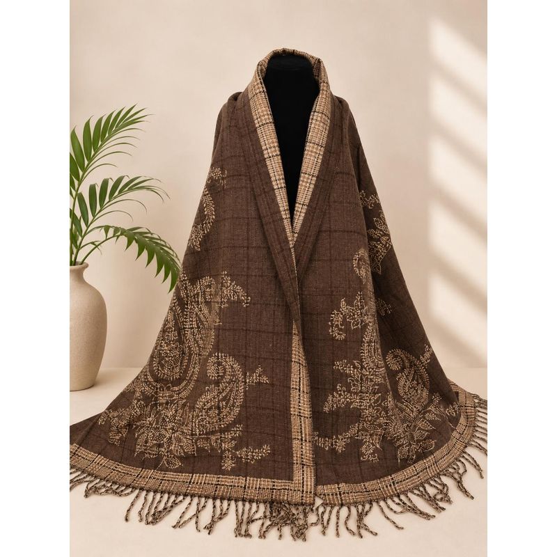 RE-D14 Skjerf mellomtykk viscose m/broderi - brun